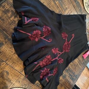 Black Skirt with Red Floral Embroidery